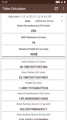 Tube Calculator android App screenshot 2